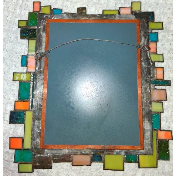 Handcrafted Stained Glass Mosaic Wall Mirror Mcm Handforged Atomic Retro - Picture 8 of 12
